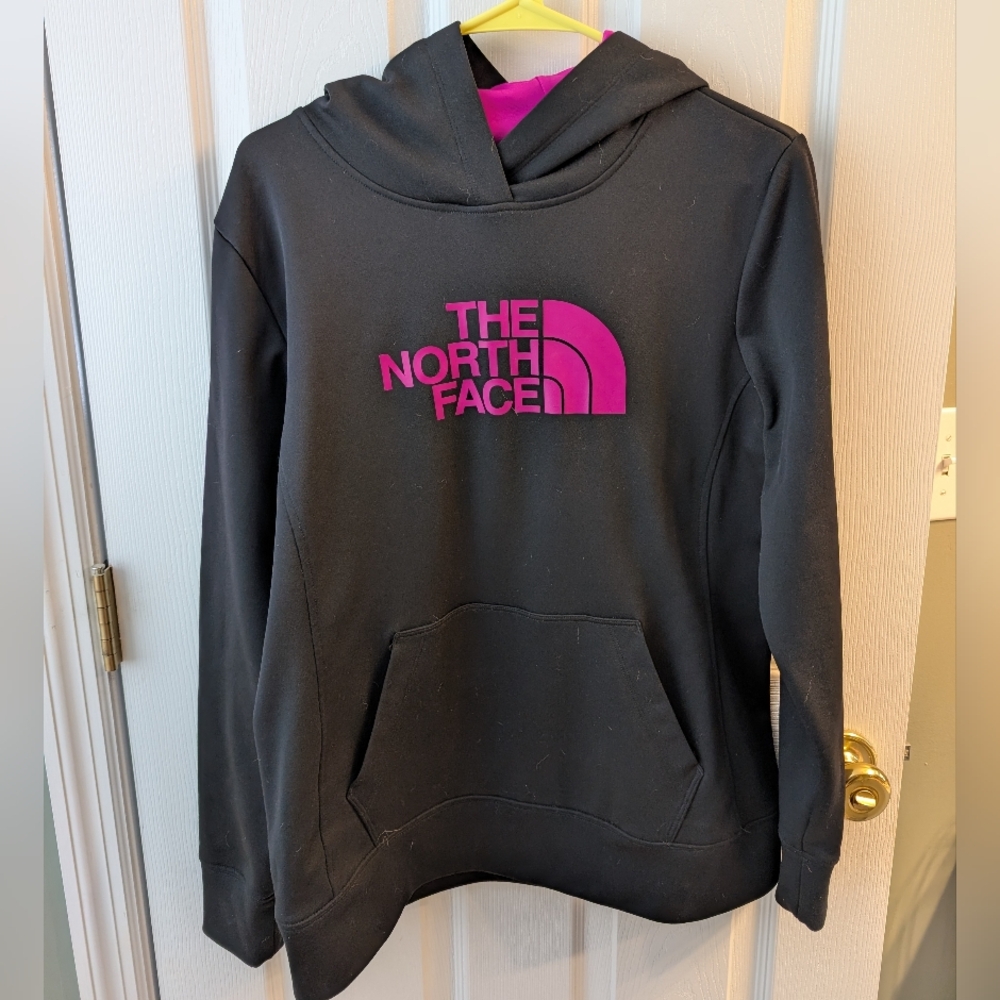 The North Face Women's Black Hoodie with Pink Logo